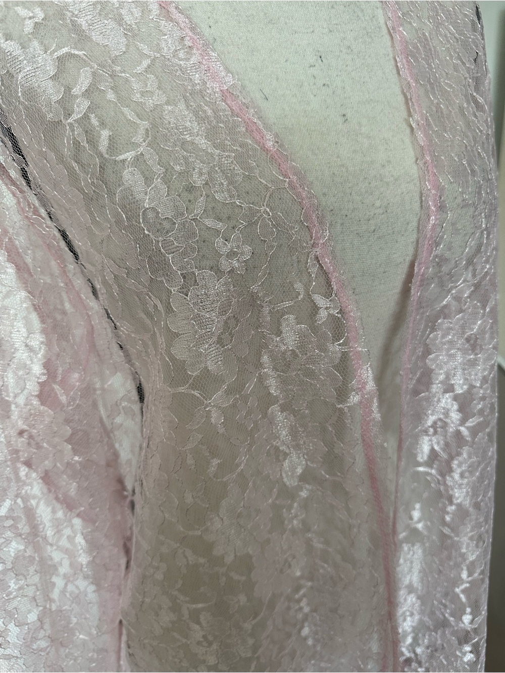 Pink Sheer Lace Kimono Cardigan Coquette Cottagecore Ethereal Open Front Duster - Picture 3 of 8
